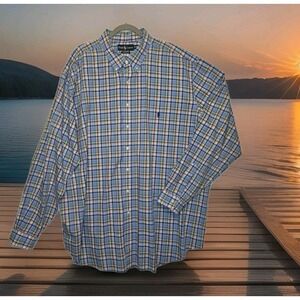 Ralph Lauren Men's Shirt SZ 3XLT TALL Blue Plaid‎ Long Sleeve Button Down